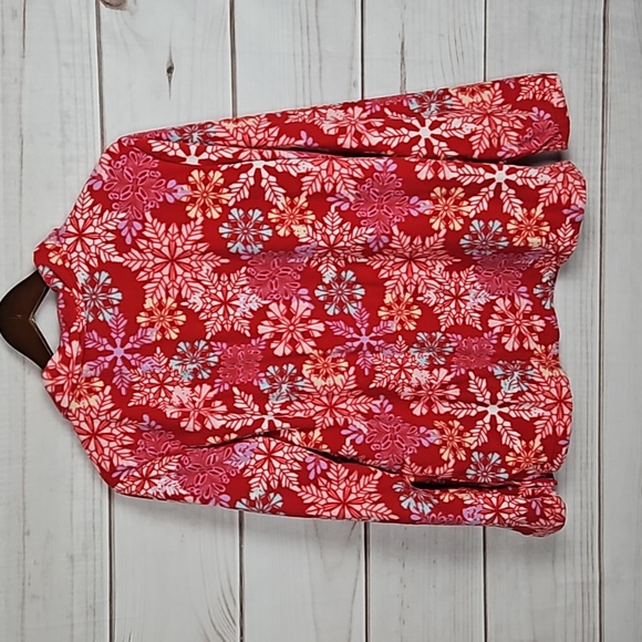 Pink K Snowflake Red Holiday Fleece PJ Pajama Set - Size Large - Picture 2 of 13
